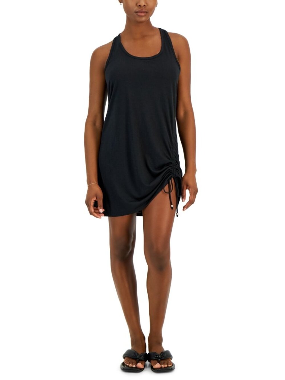 28$ Miken Ruched Racerback Cover-Up Tank Top Women's Size S US Black